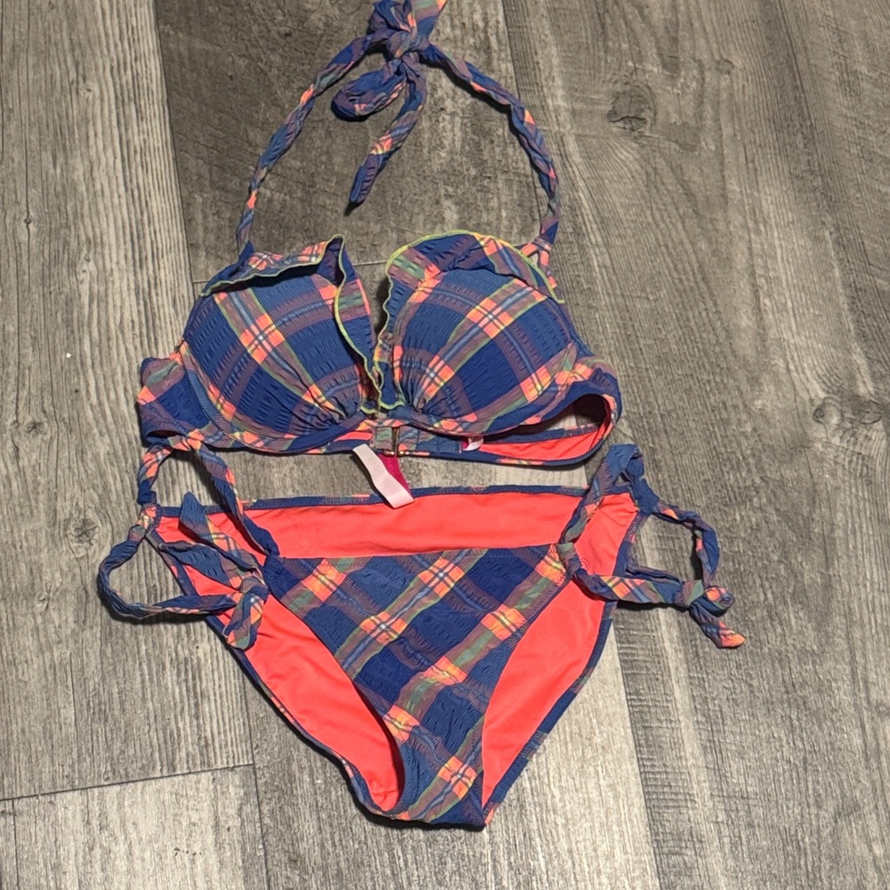 Victoria's Secret Plaid Blue and Pink Bikini